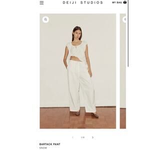 Deiji Studio organic cotton wide leg pant in Snow/off white. Size M fits like L